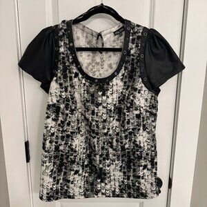 City Chic Puff Sleeve Mixed Fabric Top